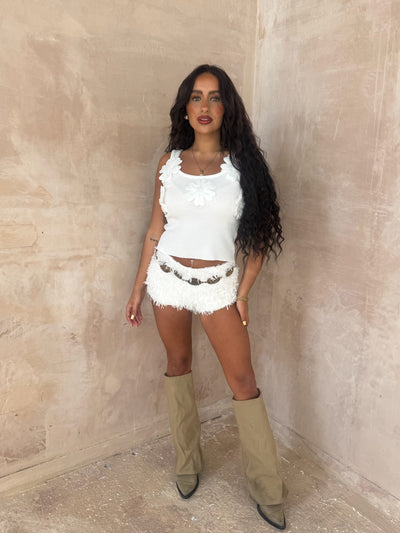 White Feather Mini Shorts - Festigirl